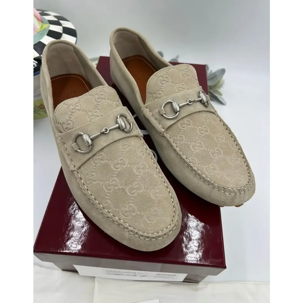 Men's Gucci suede GG embossed loafers size 12.5 fits 13 US made in Italy